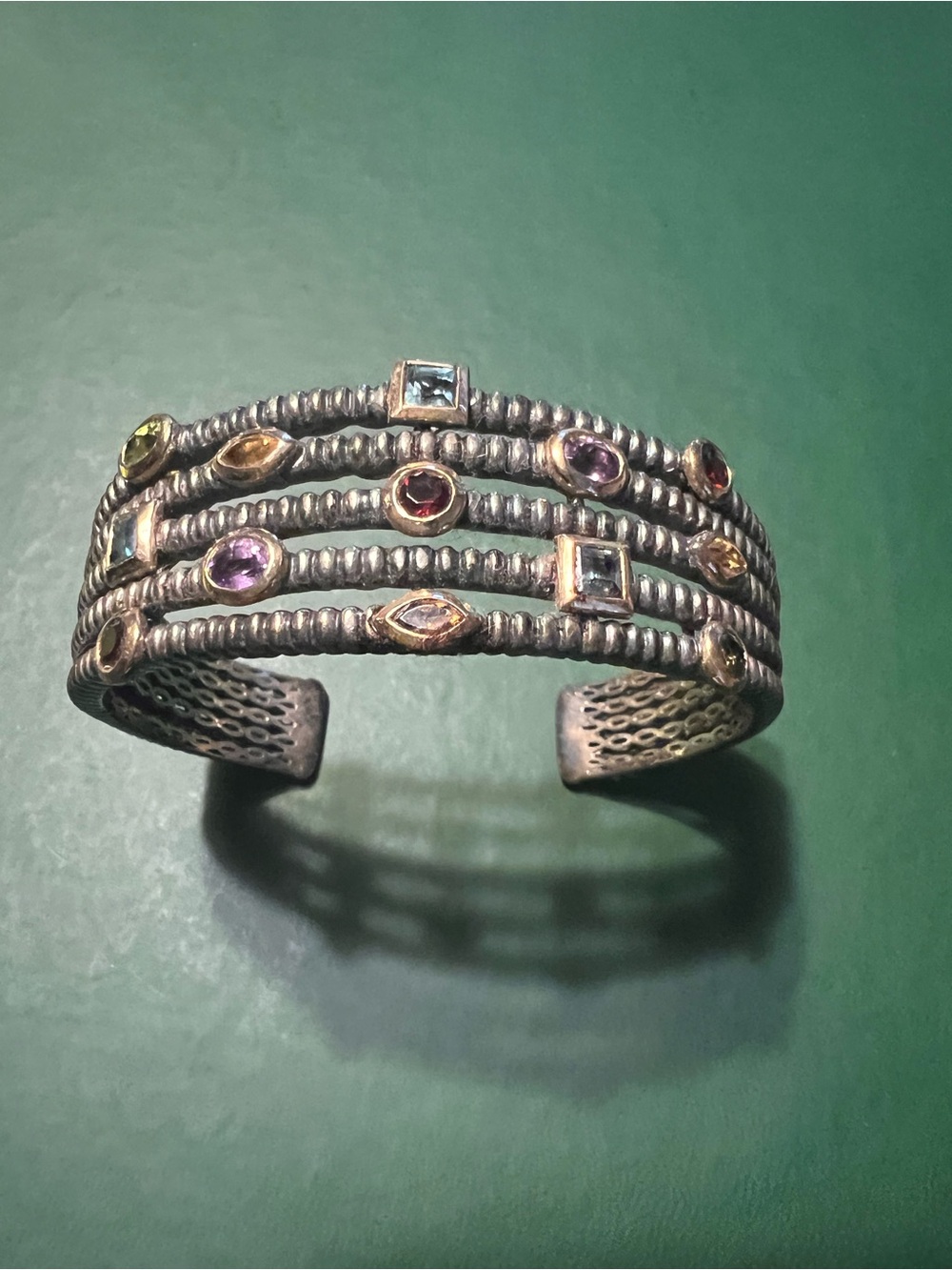 Town & Country Sterling Silver and 14k Gold Gemstone Cuff Bracelet